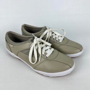 Keds Prestige Womens Sneaker OrthoLite Stone Tan Leather Lace Up Shoes size 9
